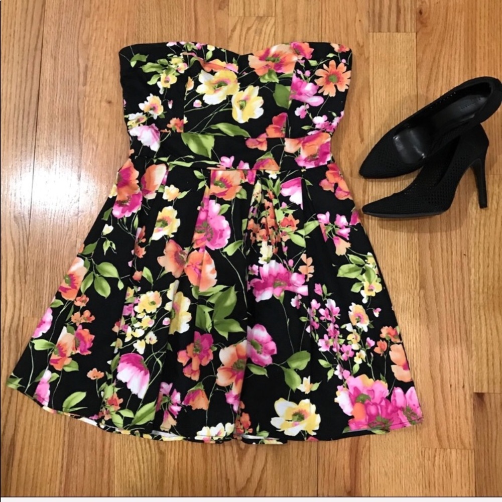 Strapless Multicolored Floral Dress